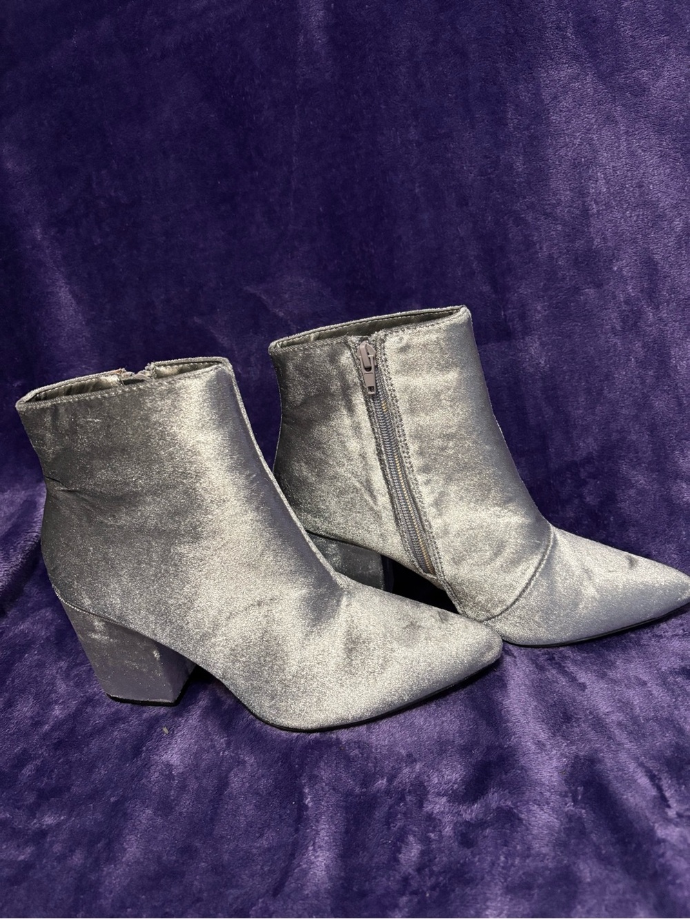 Steve Madden Silver Velvet Pointed Ankle Booties
